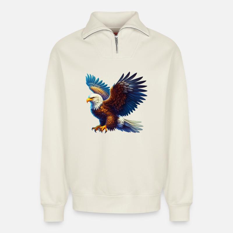 Eagle - Relaxed Unisex Organic Half Zip Sweatshirt – by SPREAD - off white