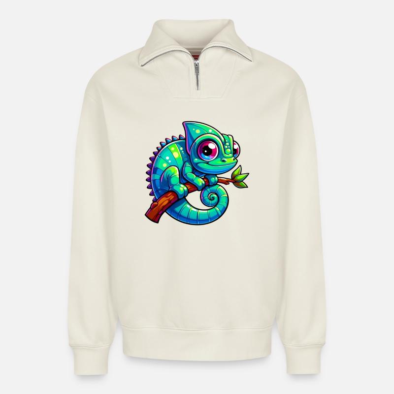 Caméléon - Sweat unisexe décontracté en coton biologique à demi-zip – de SPREAD - blanc cassé