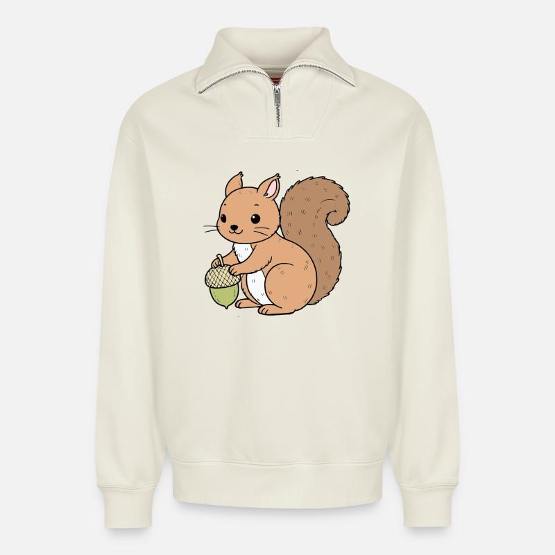 Squirrel - Relaxed Unisex Organic Half Zip Sweatshirt – by SPREAD - off white