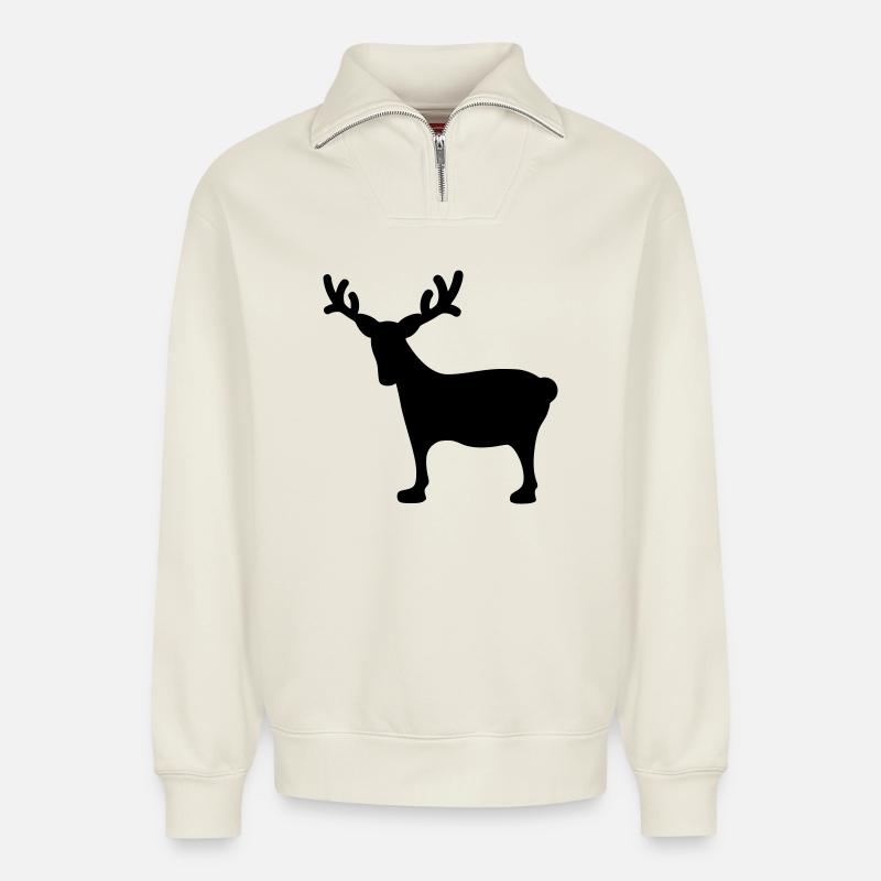 Renne Noël3 - Sweat unisexe décontracté en coton biologique à demi-zip – de SPREAD - blanc cassé