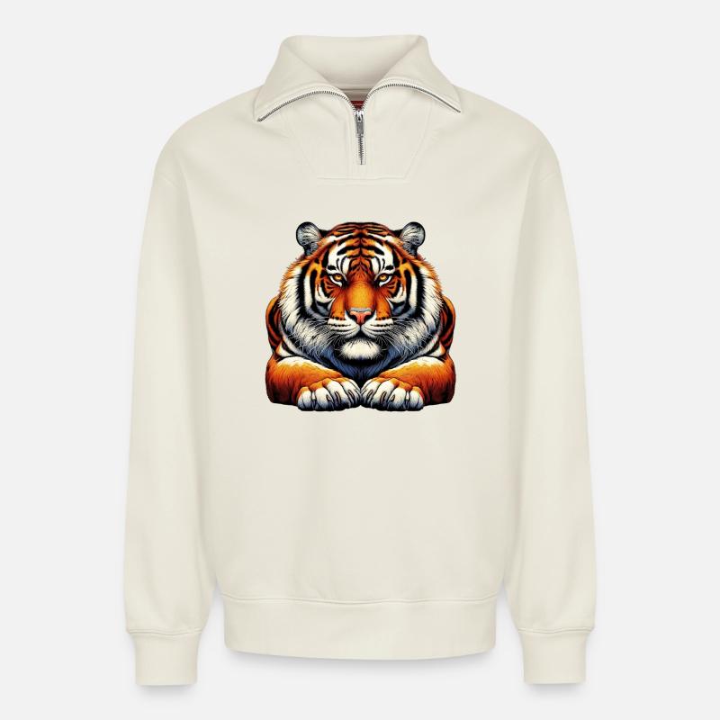 Tiger - Relaxed Unisex Organic Half Zip Sweatshirt – von SPREAD - Naturweiß