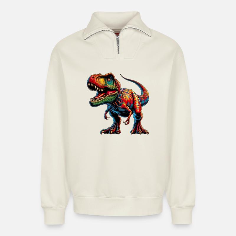 Dinosaur - Relaxed Unisex Organic Half Zip Sweatshirt – by SPREAD - off white