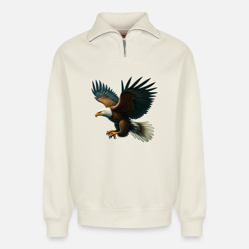 Eagle - Relaxed Unisex Organic Half Zip Sweatshirt – by SPREAD - off white