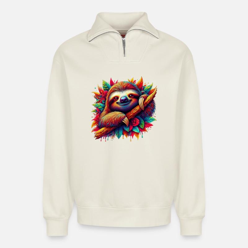 Faultier - Relaxed Unisex Organic Half Zip Sweatshirt – von SPREAD - Naturweiß