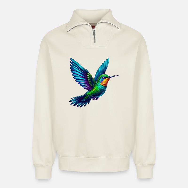 Kolibri - Relaxed Unisex Organic Half Zip Sweatshirt – von SPREAD - Naturweiß