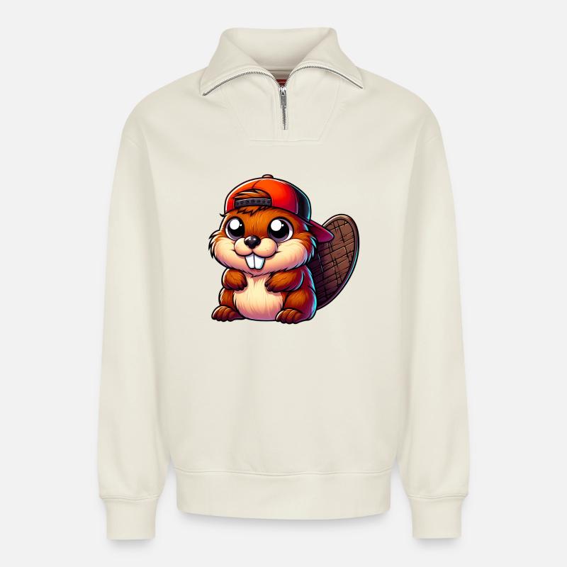 Bieber - Relaxed Unisex Organic Half Zip Sweatshirt – von SPREAD - Naturweiß