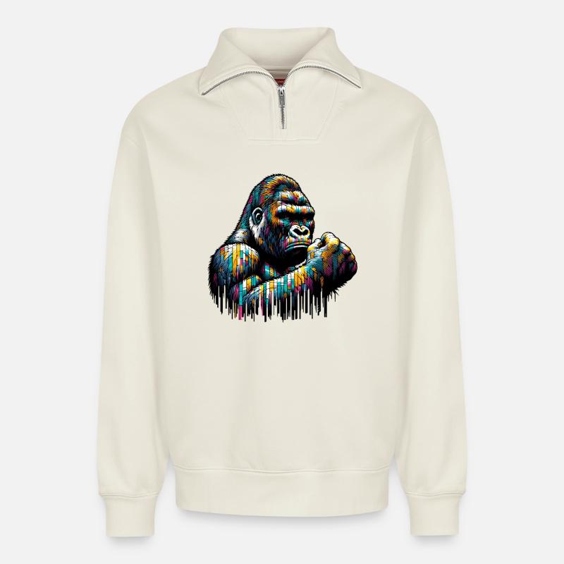 Gorilla - Relaxed Unisex Organic Half Zip Sweatshirt – von SPREAD - Naturweiß