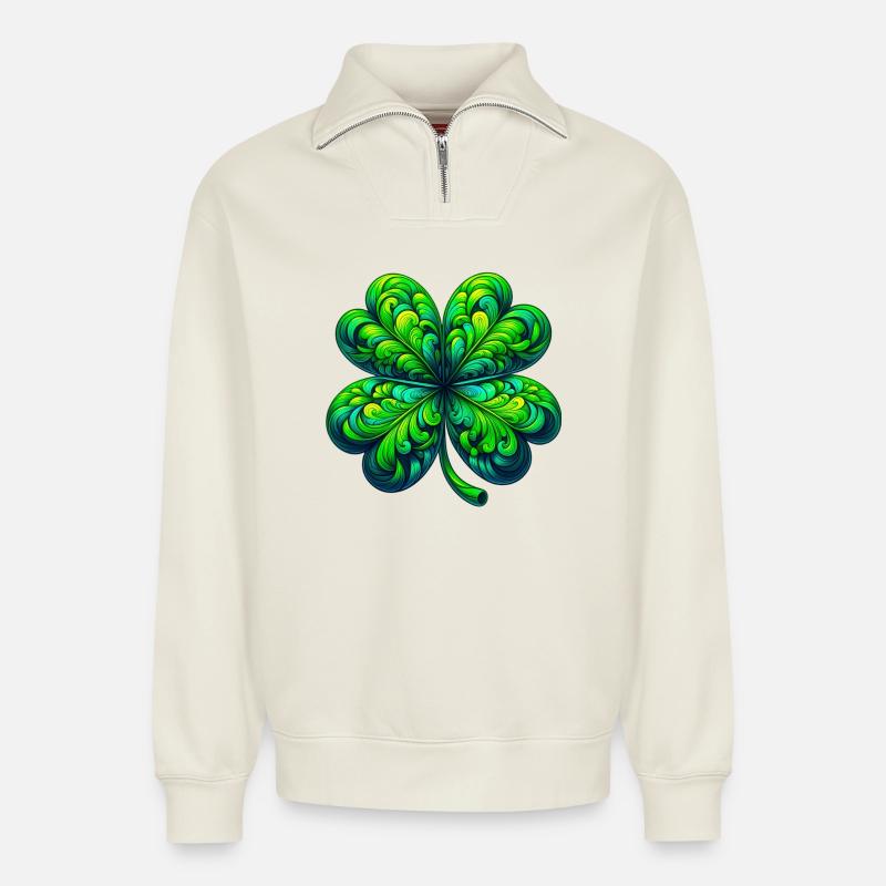 Four-leaf clover - Relaxed Unisex Organic Half Zip Sweatshirt – by SPREAD - off white