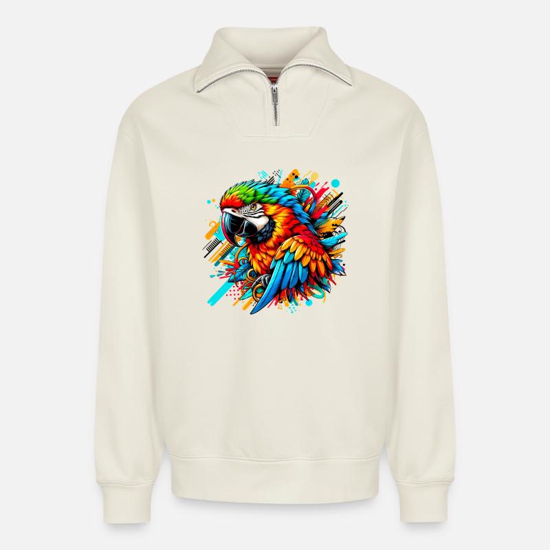 Papagei - Relaxed Unisex Organic Half Zip Sweatshirt – von SPREAD - Naturweiß