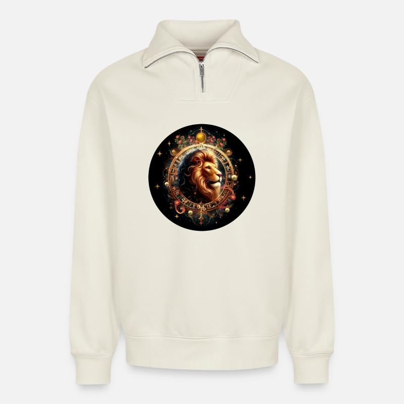 Löwe im Sternkreis - Sternzeichen Löwe - Relaxed Unisex Organic Half Zip Sweatshirt – von SPREAD - Naturweiß
