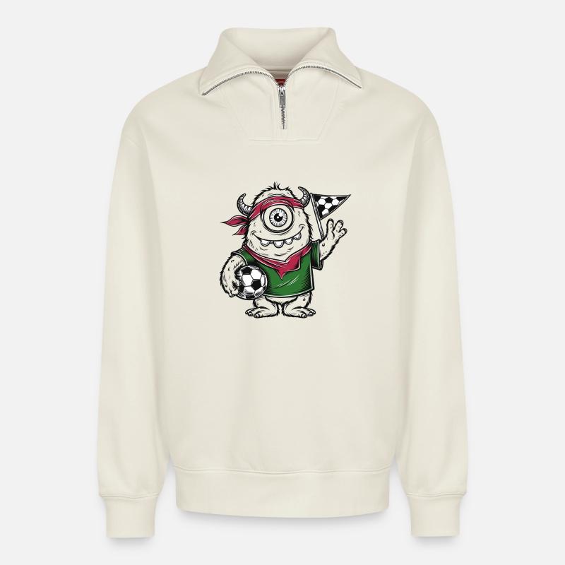 3 MonsterFussball - Relaxed Unisex Organic Half Zip Sweatshirt – von SPREAD - Naturweiß