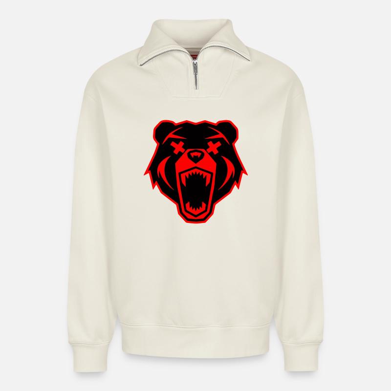 Ours - Sweat unisexe décontracté en coton biologique à demi-zip – de SPREAD - blanc cassé