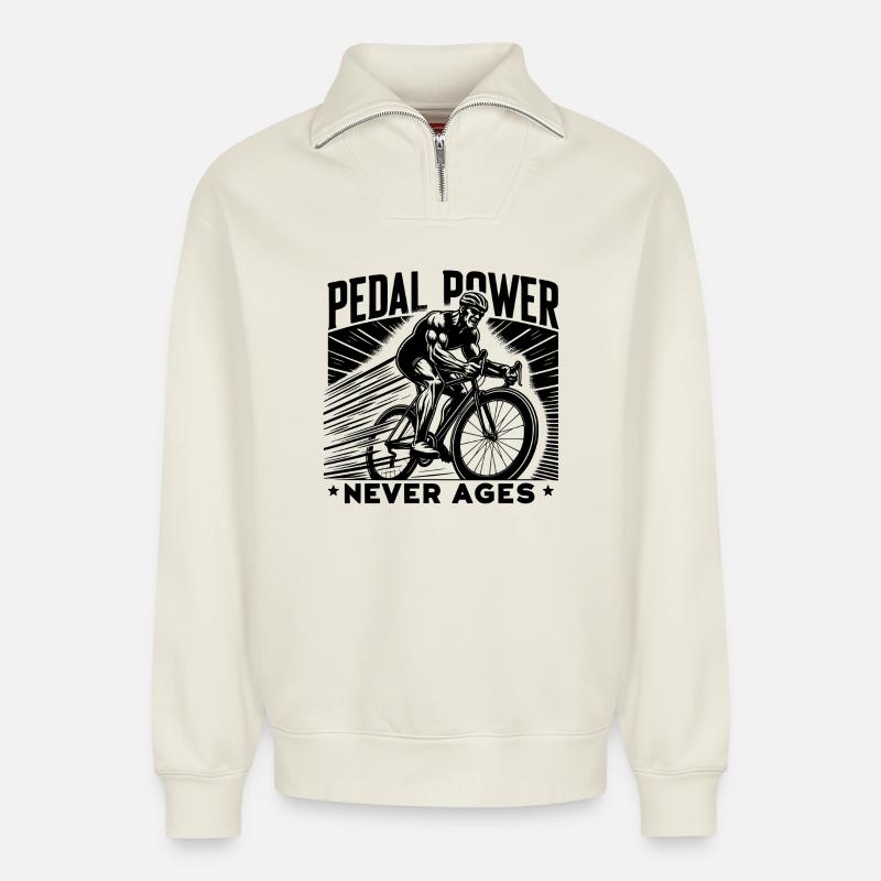 Pedal Power Never Ages - Relaxed Unisex Organic Half Zip Sweatshirt – von SPREAD - Naturweiß