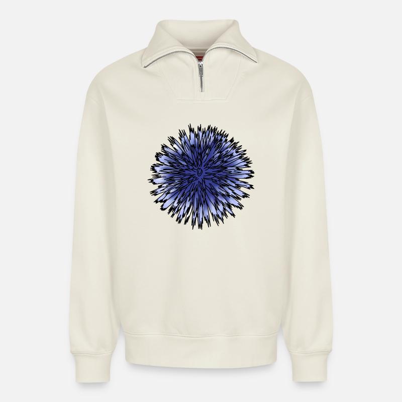Fleur de chardon bleu - Sweat unisexe décontracté en coton biologique à demi-zip – de SPREAD - blanc cassé