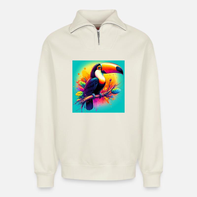 Tukan - Relaxed Unisex Organic Half Zip Sweatshirt – von SPREAD - Naturweiß