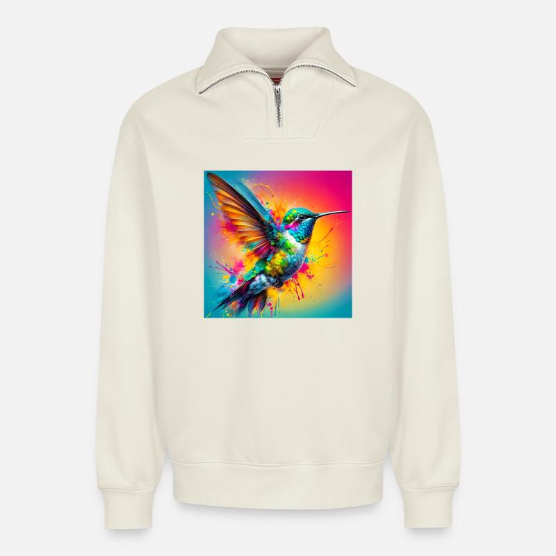 Kolibri - Relaxed Unisex Organic Half Zip Sweatshirt – von SPREAD - Naturweiß