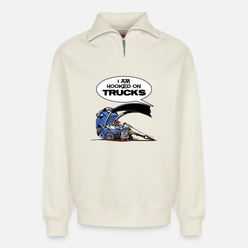 HookedOnTRUCKS-BLUE - Relaxed Unisex Organic Half Zip Sweatshirt – by SPREAD - off white