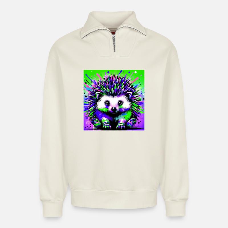 hérisson - Sweat unisexe décontracté en coton biologique à demi-zip – de SPREAD - blanc cassé