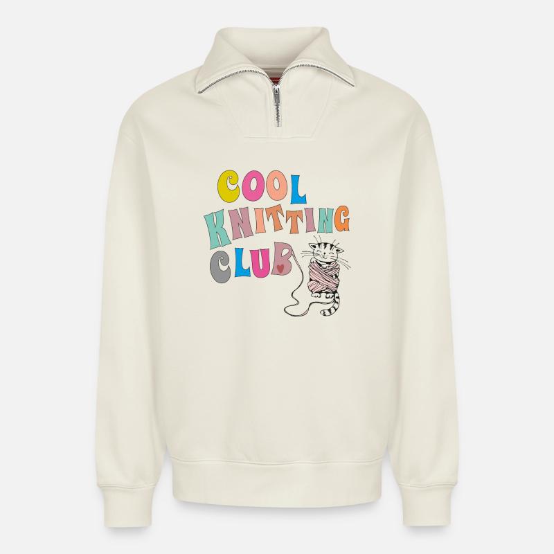 Cool Knitting Club - Relaxed Unisex Organic Half Zip Sweatshirt – von SPREAD - Naturweiß