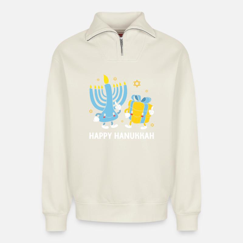Hanukkah Chanukkah Hanukah Gnom - Relaxed Unisex Organic Half Zip Sweatshirt – von SPREAD - Naturweiß