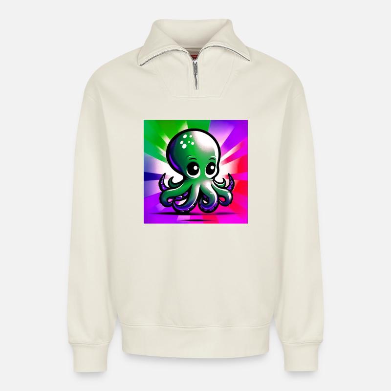 Krake - Relaxed Unisex Organic Half Zip Sweatshirt – von SPREAD - Naturweiß