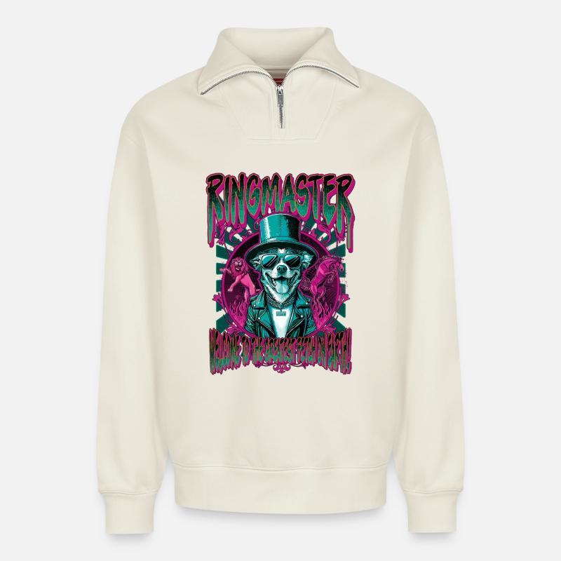 Cirque Du Doggo - Relaxed Unisex Organic Half Zip Sweatshirt – von SPREAD - Naturweiß