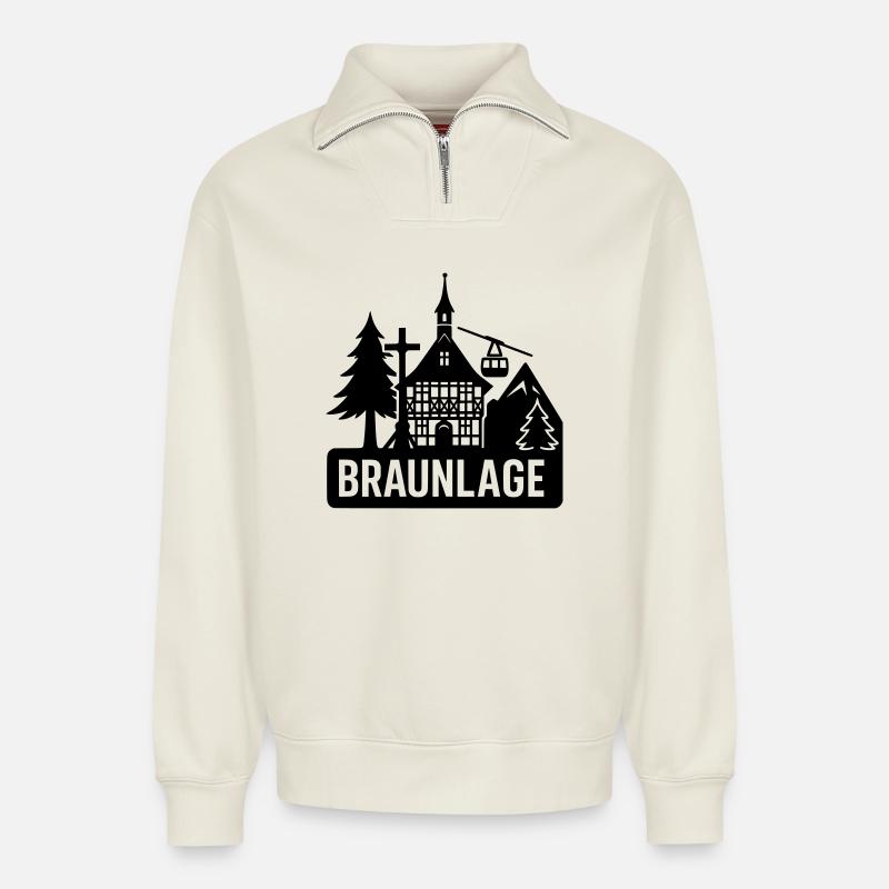 Braunlage Harz - Sweat unisexe décontracté en coton biologique à demi-zip – de SPREAD - blanc cassé