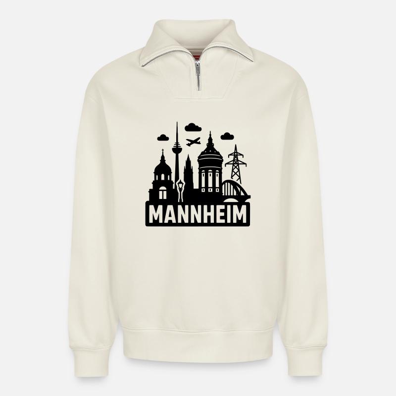 Mannheim Silhouette - Relaxed Unisex Organic Half Zip Sweatshirt – by SPREAD - off white