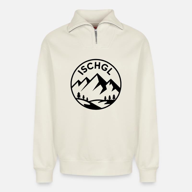 Ischgl - Création de souvenirs - Sweat unisexe décontracté en coton biologique à demi-zip – de SPREAD - blanc cassé