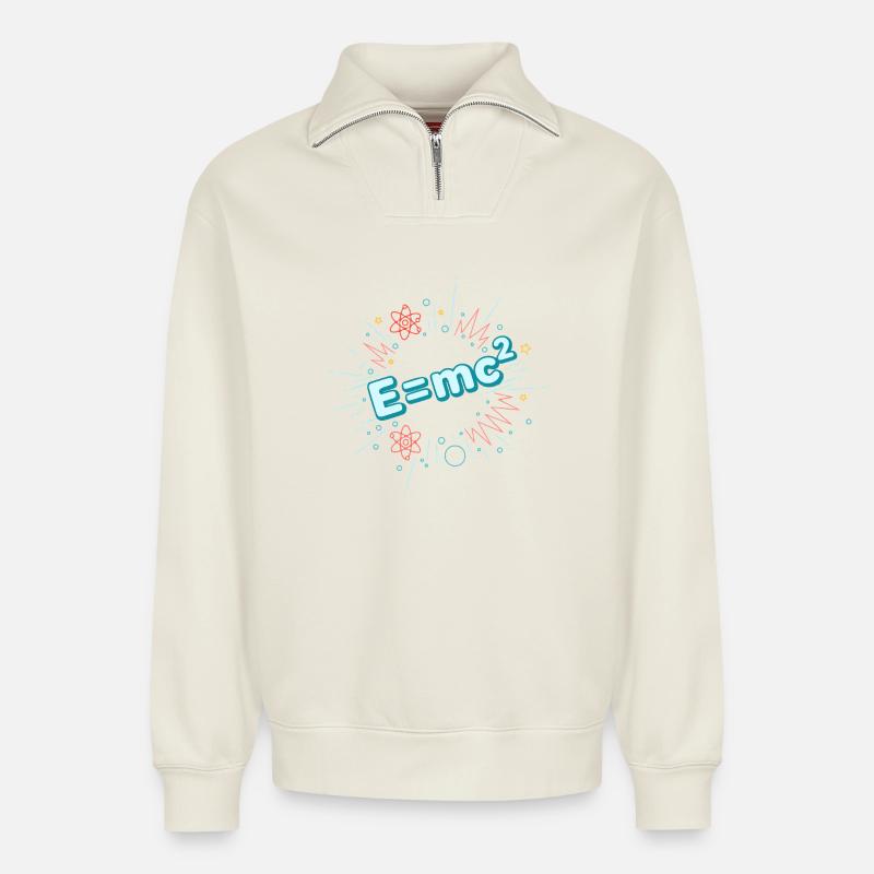E=mc2 Wissenschaftliche Explosion - Relaxed Unisex Organic Half Zip Sweatshirt – von SPREAD - Naturweiß