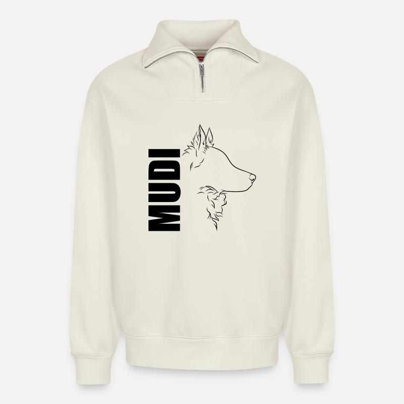 Mudi Profil Hunde Hund Wilsigns - Relaxed Unisex Organic Half Zip Sweatshirt – von SPREAD - Naturweiß