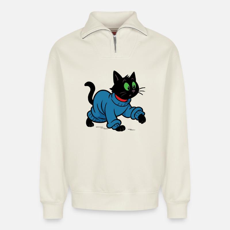 Meeko im übergroßen Pullover - Relaxed Unisex Organic Half Zip Sweatshirt – von SPREAD - Naturweiß