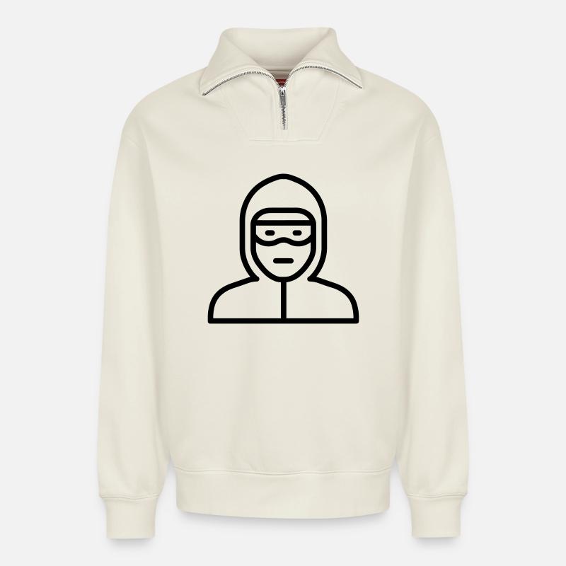 hacker - Sweat unisexe décontracté en coton biologique à demi-zip – de SPREAD - blanc cassé