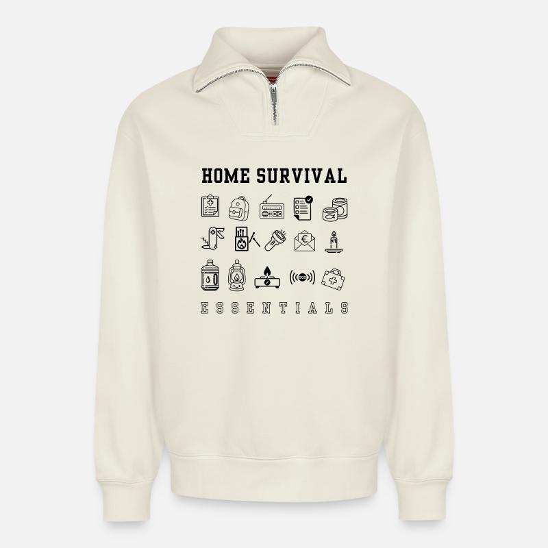 Emergency plan - doomsday - Relaxed Unisex Organic Half Zip Sweatshirt – by SPREAD - off white