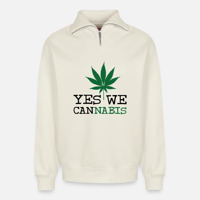 Ja, wir Cannabis - Relaxed Unisex Organic Half Zip Sweatshirt – von SPREAD - Naturweiß