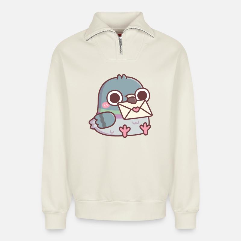 Süße Taube mit Liebesbrief - Relaxed Unisex Organic Half Zip Sweatshirt – von SPREAD - Naturweiß