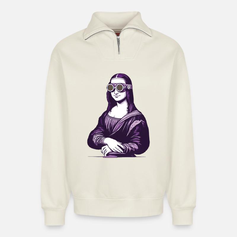 MONA iA – Geek & Sci-Fi - Relaxed Unisex Organic Half Zip Sweatshirt – von SPREAD - Naturweiß