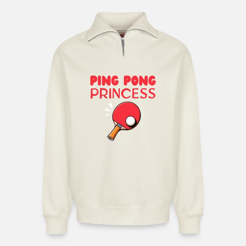 Ping-Pong-Prinzessin - Relaxed Unisex Organic Half Zip Sweatshirt – von SPREAD - Naturweiß