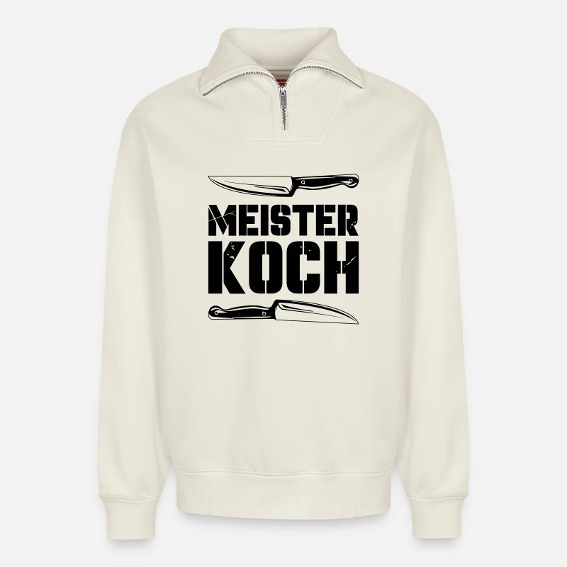 meister_koch - Relaxed Unisex Organic Half Zip Sweatshirt – von SPREAD - Naturweiß