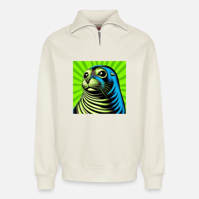 Siegel - Relaxed Unisex Organic Half Zip Sweatshirt – von SPREAD - Naturweiß