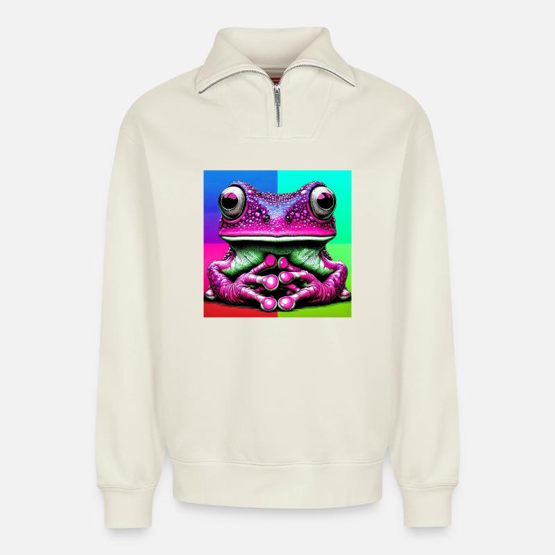 frog - Relaxed Unisex Organic Half Zip Sweatshirt – by SPREAD - off white