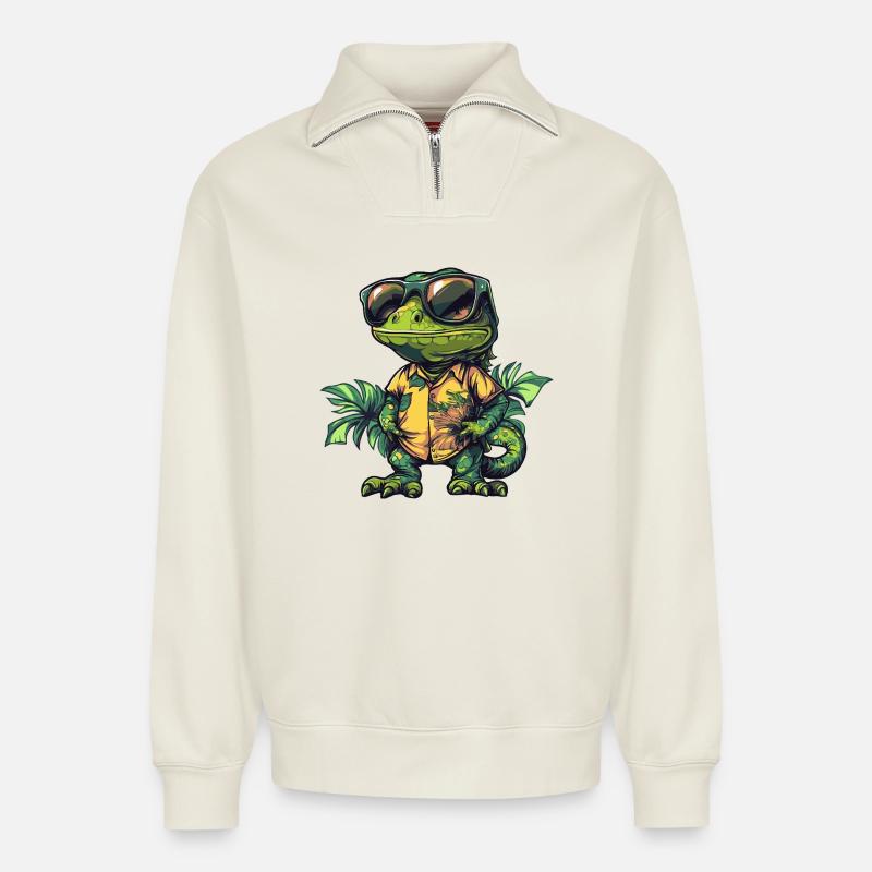 Chameleon Comic Urlaub - Relaxed Unisex Organic Half Zip Sweatshirt – von SPREAD - Naturweiß