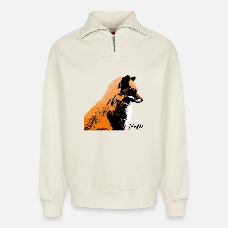 Fuchs - Relaxed Unisex Organic Half Zip Sweatshirt – von SPREAD - Naturweiß