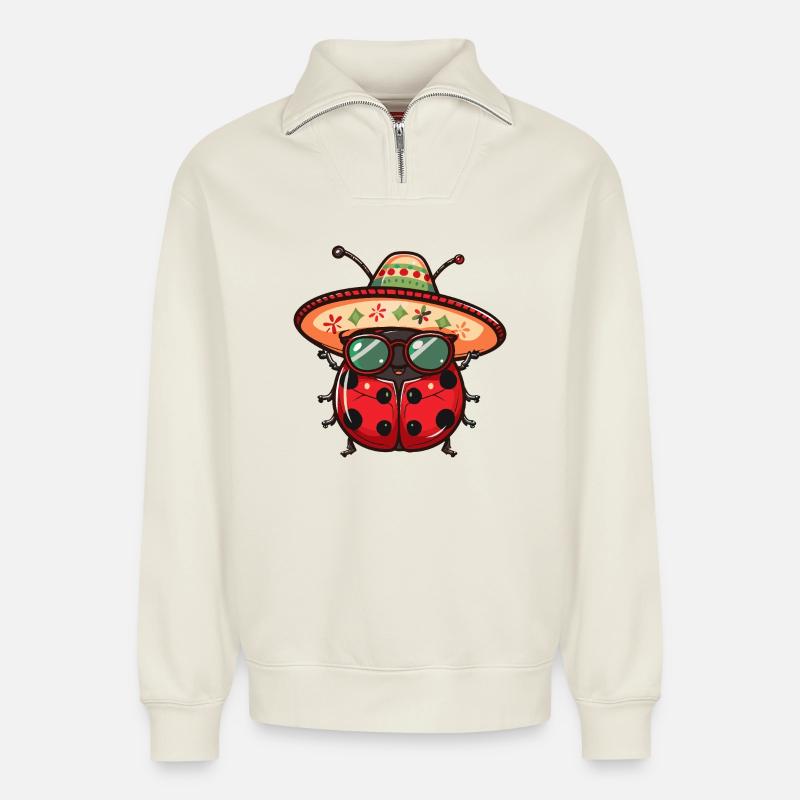 Marienkäfer Sombrero - Relaxed Unisex Organic Half Zip Sweatshirt – von SPREAD - Naturweiß