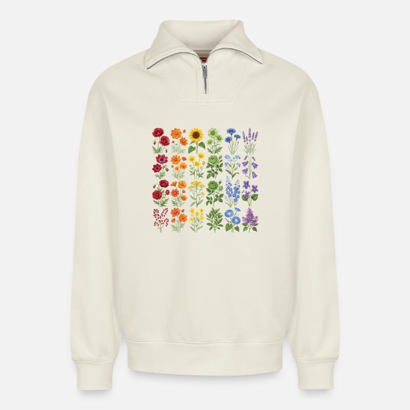 LGBTQ-Pride-Monat – Regenbogenblumen - Relaxed Unisex Organic Half Zip Sweatshirt – von SPREAD - Naturweiß