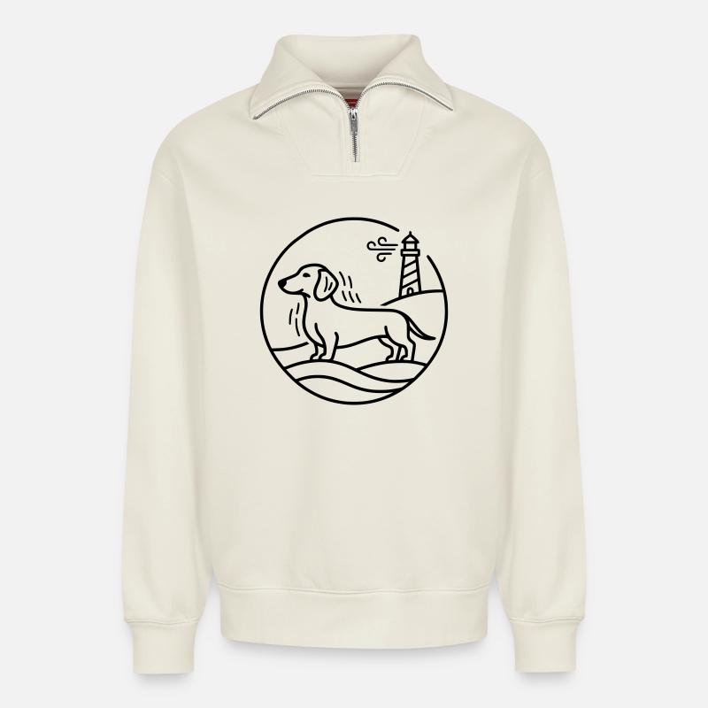 Dackel an de See  - Relaxed Unisex Organic Half Zip Sweatshirt – von SPREAD - Naturweiß