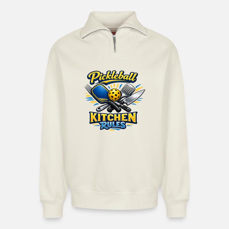 Pickleball Kitchen Rules - Relaxed Unisex Organic Half Zip Sweatshirt – by SPREAD - off white