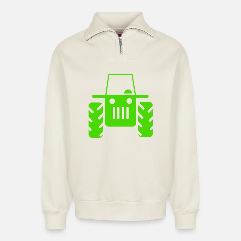 Retro Traktor  - Relaxed Unisex Organic Half Zip Sweatshirt – von SPREAD - Naturweiß