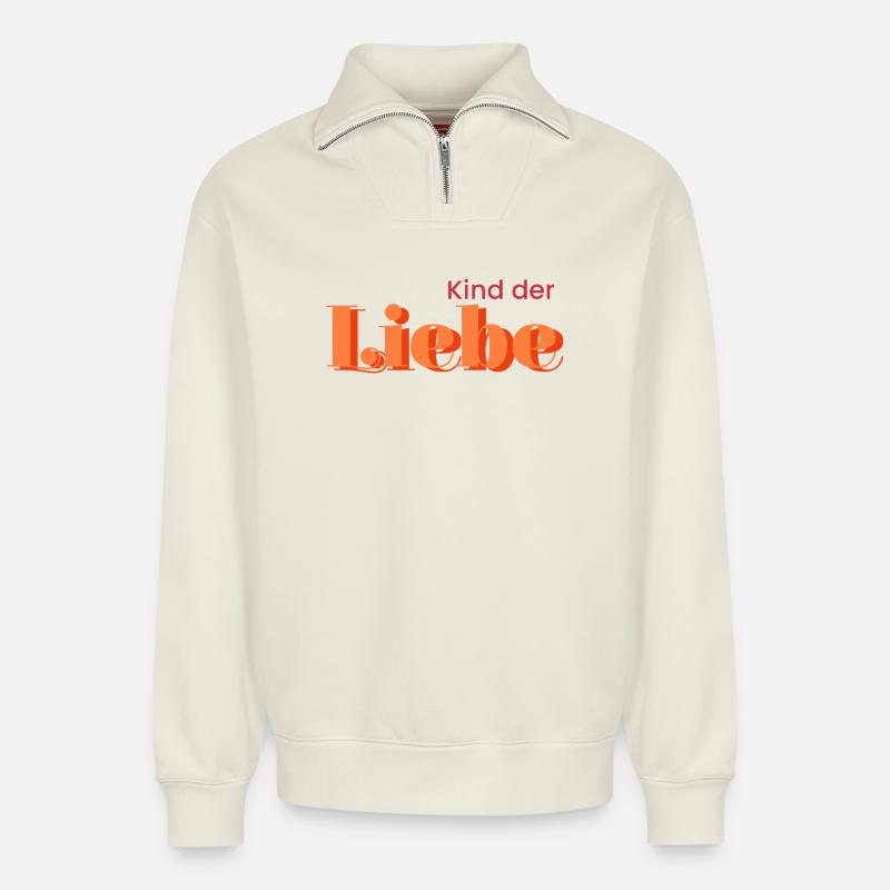 Kind der Liebe - Relaxed Unisex Organic Half Zip Sweatshirt – von SPREAD - Naturweiß