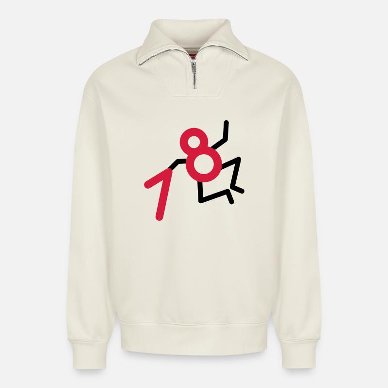Endlich: 18 Jahre! - Relaxed Unisex Organic Half Zip Sweatshirt – von SPREAD - Naturweiß